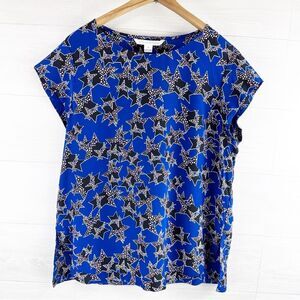 Diane Von Furstenberg Stars Capped Sleeve Relaxed Fit Silk Top